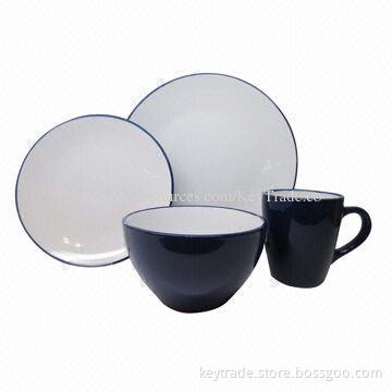 Fine Stoneware 16-piece Color Glazed Dinner Set in Coupe Shaped, Multicolor